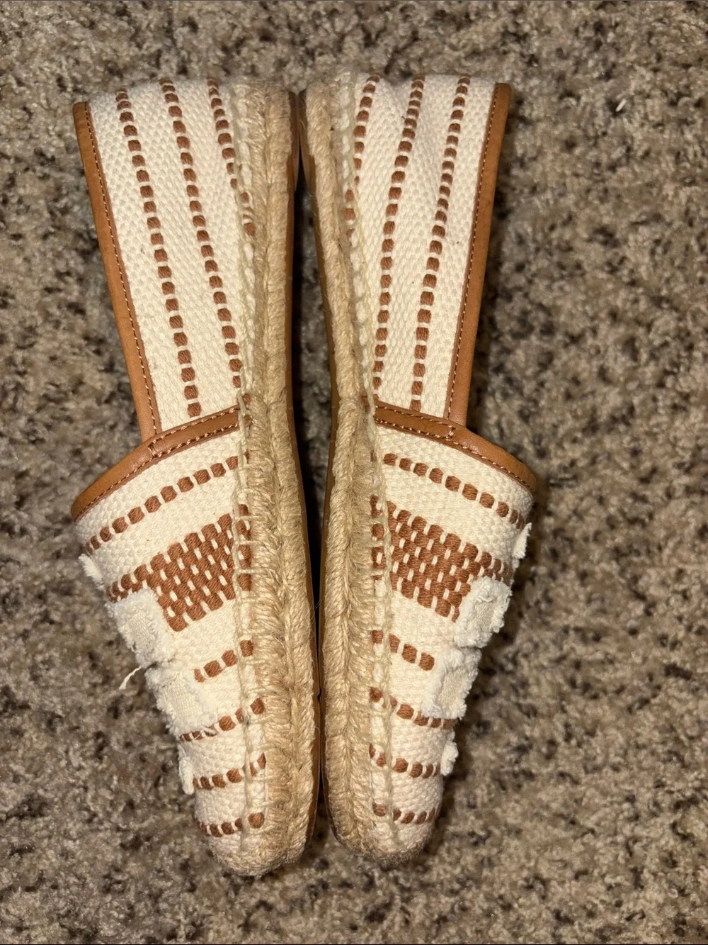 Tory Burch Shaw espadrille flats tan & white 8.5